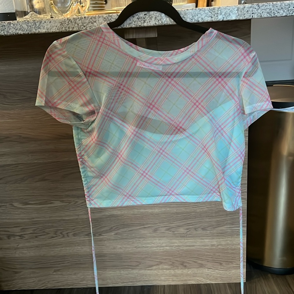 Blue and pink cropped top (backless)